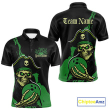 Load image into Gallery viewer, Custom Black And Green Pirate Bowling Men Polo Shirt, Pirate Bowling Team Jerseys IPHW10711