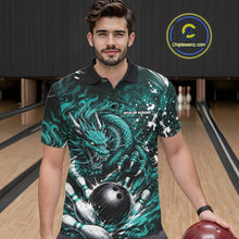 Load image into Gallery viewer, Man wearing a polo shirt with a dragon design on a bowling alley.