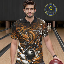 Load image into Gallery viewer, Man wearing a dragon-themed bowling shirt on a bowling alley.