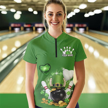 Load image into Gallery viewer, Custom Green St Patrick'S Day Bowling Team Quarter-Zip Shirts For Women IPHW8373