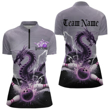 Load image into Gallery viewer, Custom Purple Thunder Lightning Dragon Bowling Quarter-Zip Shirts For Women, Bowling Team Uniform IPHW8558