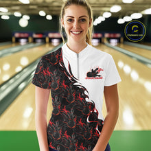 Load image into Gallery viewer, Custom Red Flame Bowling Women Quarter-Zip Shirt, Bowling League Shirt Bowlers Outfit IPHW11268