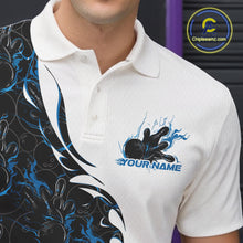 Load image into Gallery viewer, Custom Blue Flame Bowling Men Polo Team Shirt, Bowling League Shirt Bowlers Outfit IPHW11269