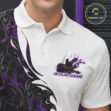 Load image into Gallery viewer, Custom Purple Flame Bowling Men Polo Team Shirt, Bowling League Shirt Bowlers Outfit IPHW11270