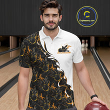 Load image into Gallery viewer, Custom Yellow Flame Bowling Men Polo Team Shirt, Bowling League Shirt Bowlers Outfit IPHW11271