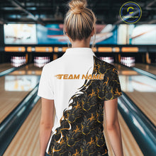 Load image into Gallery viewer, Custom Yellow Flame Bowling Women Polo Team Shirt, Bowling League Shirt Bowlers Outfit IPHW11271