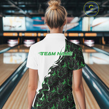 Load image into Gallery viewer, Custom Green Flame Bowling Women Polo Team Shirt, Bowling League Shirt Bowlers Outfit IPHW11272