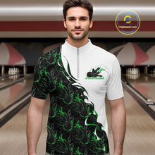 Load image into Gallery viewer, Custom Green Flame Bowling Men Quarter-Zip Team Shirt, Bowling League Shirt Bowlers Outfit IPHW11272