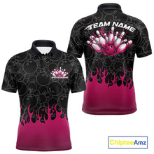 Load image into Gallery viewer, Custom Black And Pink Flame Bowling Team Jerseys, Men Polo Bowling Tournament Shirt IPHW11274