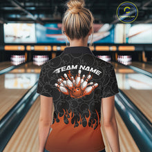 Load image into Gallery viewer, Custom Black And Orange Flame Bowling Team Jerseys, Women Polo Bowling Tournament Shirt IPHW11275