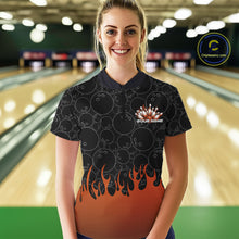 Load image into Gallery viewer, Custom Black And Orange Flame Bowling Jersey, Women Quarter-Zip Bowling Tournament Shirt IPHW11275