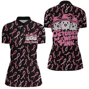 Custom Cute Funny Halloween Breast Cancer Polo Shirts For Women "In October We Wear Pink" IPHW7125