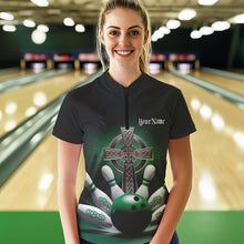 Load image into Gallery viewer, Custom Celtic Cross Faith Bowling Quarter-Zip Team Shirts For Women, Bowlers Outfits IPHW8574