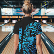 Load image into Gallery viewer, Custom Black And Blue Polynesian Tribal Bowling Women Shirt, Maori Bowling League Shirt IPHW10970