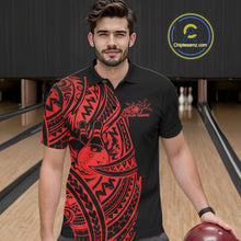 Load image into Gallery viewer, Custom Black And Red Polynesian Tribal Bowling Men Shirt, Maori Bowling League Shirt IPHW10971