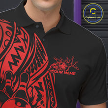 Load image into Gallery viewer, Custom Black And Red Polynesian Tribal Bowling Men Shirt, Maori Bowling League Shirt IPHW10971