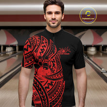 Load image into Gallery viewer, Custom Black And Red Polynesian Tribal Bowling Men Shirt, Maori Bowling League Shirt IPHW10971