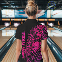Load image into Gallery viewer, Custom Black And Pink Polynesian Tribal Bowling Women Shirt, Maori Bowling League Shirt IPHW10972