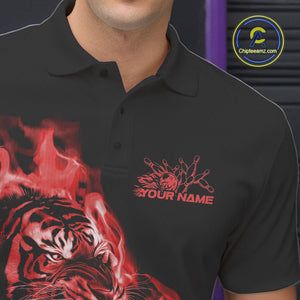 Custom Red Fire Flame Tiger Bowling Jerseys, Bowling Team Men Polo Shirts IPHW9488