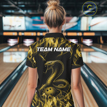 Load image into Gallery viewer, Custom Black And Yellow Flame Cobra Snake Bowling Women Shirts, Bowling League Shirt IPHW10768