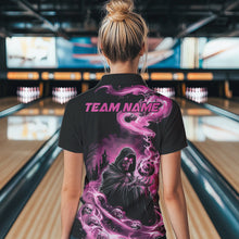 Load image into Gallery viewer, Black And Pink Grim Reaper Custom Halloween Bowling Team Women Polo Shirts, Bowlers Outfit IPHW8895