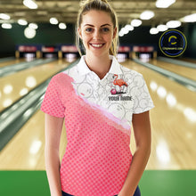 Load image into Gallery viewer, Pink Flamingo Custom Bowling Shirts For Women, Bowling Pattern Bowling Team League Shirt IPHW7733