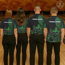 Load image into Gallery viewer, Custom Black And Green Tribal Flame Bowling Ball Bowling Team Shirts, Polynesian Bowling Tournament Shirt IPHW10498