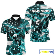 Load image into Gallery viewer, Custom Blue Flaming American Flag Eagle Bowling Team Men Shirt, Patriotic Bowlers Outfit IPHW10780