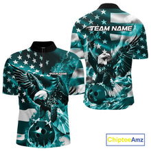 Load image into Gallery viewer, Custom Blue Flaming American Flag Eagle Bowling Team Men Shirt, Patriotic Bowlers Outfit IPHW10780