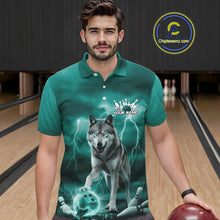 Load image into Gallery viewer, Custom Teal Blue Ligtning Wolf Bowling Team League Shirts For Men, Bowler Outfits IPHW10789