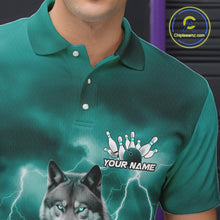 Load image into Gallery viewer, Custom Teal Blue Ligtning Wolf Bowling Team League Shirts For Men, Bowler Outfits IPHW10789