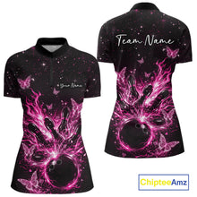 Load image into Gallery viewer, Custom Pink Galaxy Butterfly Bowling Women Quarter-Zip Shirt, Flame Bowling Team Jerseys IPHW11010