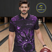 Load image into Gallery viewer, Custom Dreamy Purple Butterfly Men Bowling Polo Shirt, Bowling Team Outfit IPHW11020