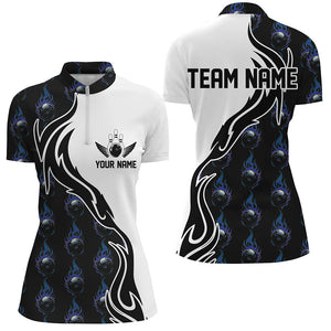 Blue Flame Bowling Ball Women'S Bowling Polo Shirt, Custom Bowling Jerseys With Team Name IPHW6948
