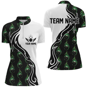 Green Flame Bowling Ball Women'S Bowling Polo Shirt, Custom Bowling Jerseys With Team Name IPHW6949