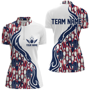 Custom Patriotic Bowling Shirts For Women, Personalized Bowling Team Shirts IPHW6953