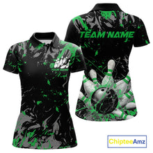 Load image into Gallery viewer, Custom Black And Green Splatter Camo Bowling Team Polo Shirts For Women IPHW10796