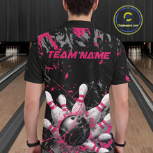 Load image into Gallery viewer, Custom Black And Pink Splatter Camo Bowling Team Polo Shirts For Men IPHW10797