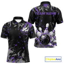 Load image into Gallery viewer, Custom Black And Purple Splatter Camo Bowling Team Polo Shirts For Men IPHW10798