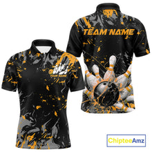 Load image into Gallery viewer, Custom Black And Yellow Splatter Camo Bowling Team Polo Shirts For Men IPHW10800