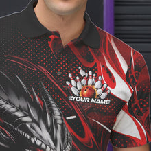 Load image into Gallery viewer, Custom Black And Red Flame Dragon Bowling Jerseys, Dragon Bowling Team Men Polo Shirts IPHW8919