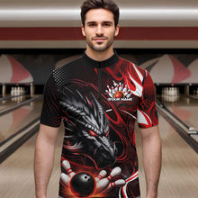 Load image into Gallery viewer, Custom Black And Red Flame Dragon Bowling Jerseys, Dragon Bowling Team Men Quarter-Zip Shirts IPHW8919