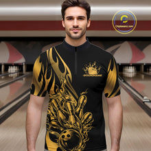 Load image into Gallery viewer, Custom Gold Tribal Flame Men Bowling Quarter-Zip Shirt, Bowling Tournament Shirt IPHW11286