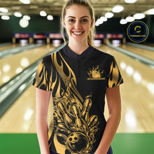 Load image into Gallery viewer, Custom Gold Tribal Flame Women Bowling Quarter-Zip Shirt, Bowling Tournament Shirt IPHW11286
