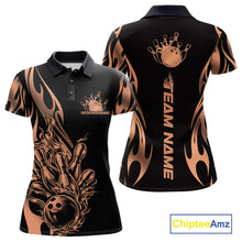 Load image into Gallery viewer, Custom Rose Gold Tribal Flame Women Bowling Polo Shirt, Bowling Tournament Shirt IPHW11288