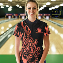 Load image into Gallery viewer, Custom Ember Red Tribal Flame Women Bowling Quarter-Zip Shirt, Bowling Tournament Shirt IPHW11289