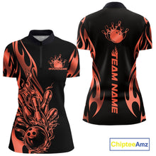 Load image into Gallery viewer, Custom Ember Red Tribal Flame Women Bowling Quarter-Zip Shirt, Bowling Tournament Shirt IPHW11289