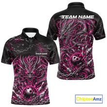 Load image into Gallery viewer, Custom black and pink dragon bowling jersey with metal chain design for team tournament apparel