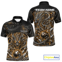 Load image into Gallery viewer, Custom black and yellow dragon bowling jersey with metal chain design for team tournament apparel