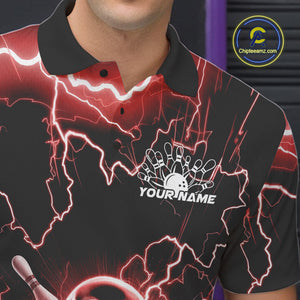 Custom Red Thunder Lightning Skull Bowling Polo Team Shirts For Men, Halloween Outfit IPHW9498